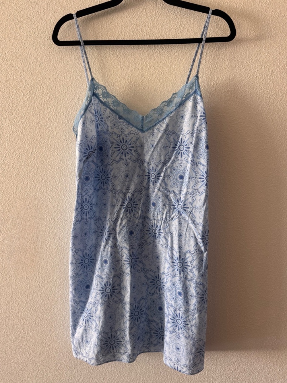 Light Blue Lace-Trim Slip Dress 100% Cotton Size L
